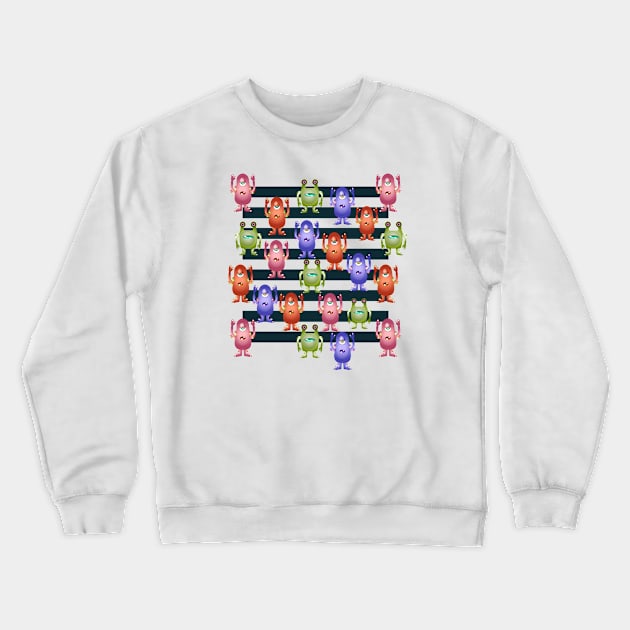 Bright pattern with nice monsters and stripes Crewneck Sweatshirt by Nataliia1112